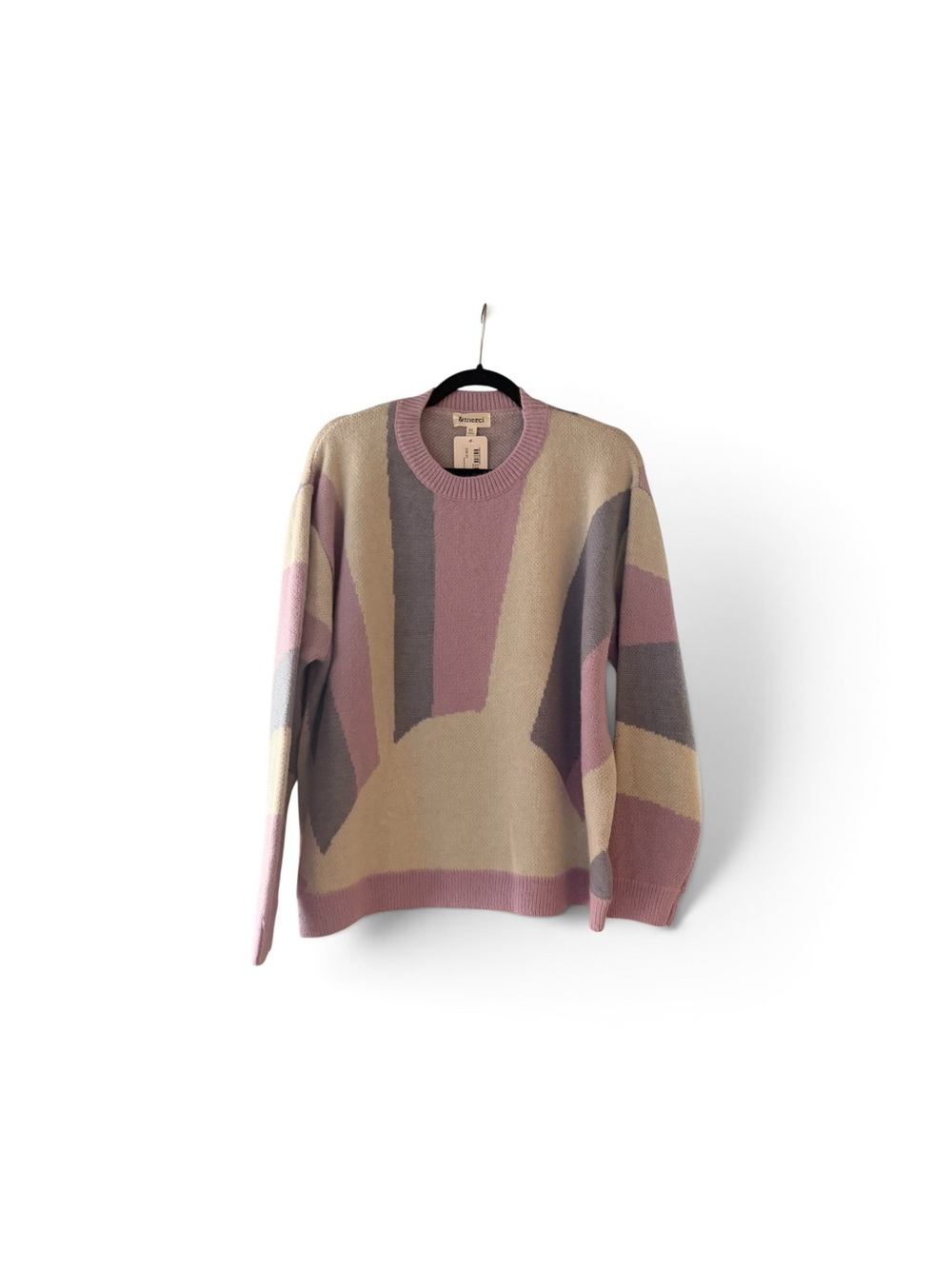 Merci NWT Geometric Colorblock Knit Sweater | Blush & Taupe | Size M